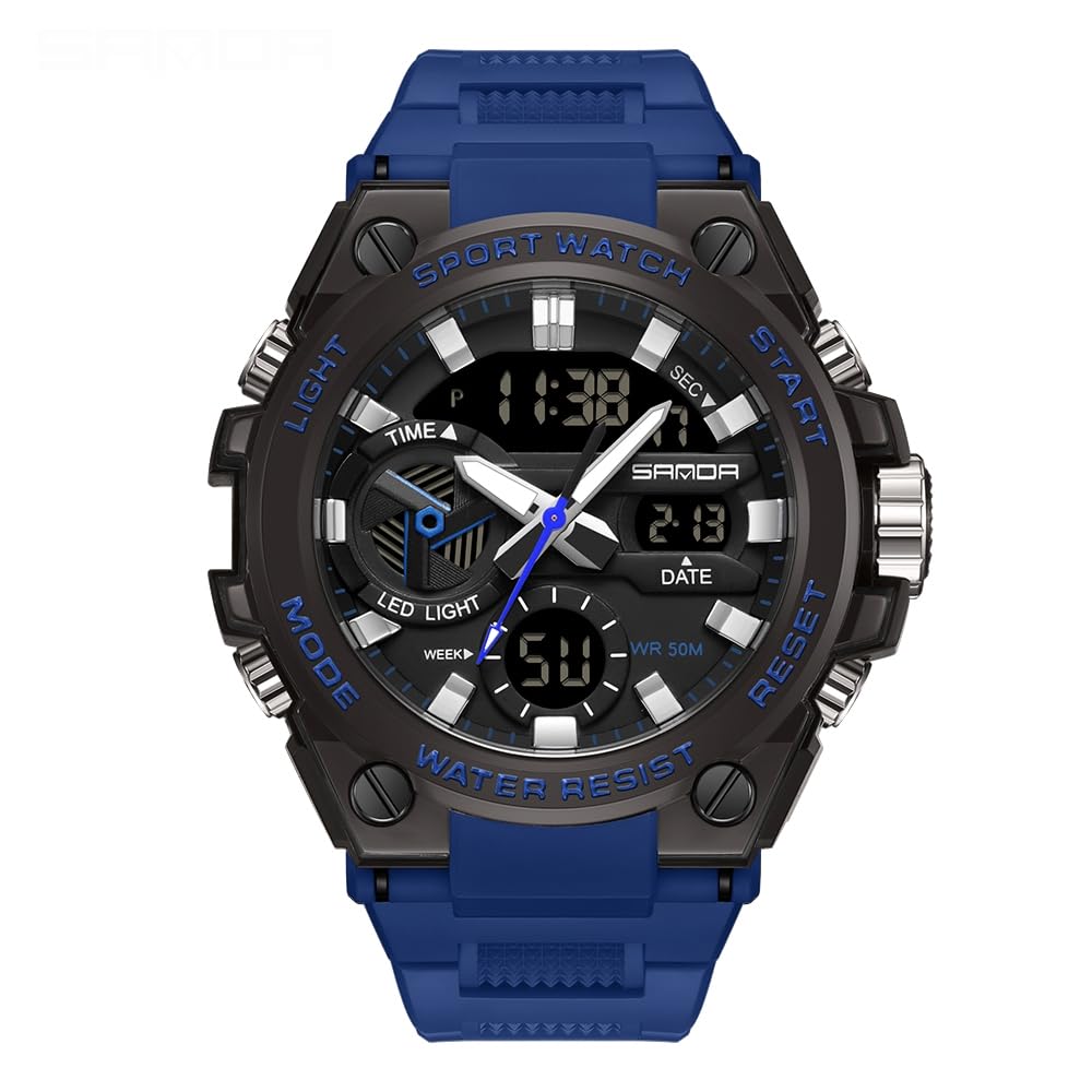 HOTAIMES Mens Watches Sports Outdoor Waterproof Military Watch for Men Tactical Watch Analog Digital Date Alarm Stopwatch Multi-Function Tactics Big Face Wristwatch for Men
