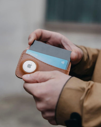 HOTLeather Card Wallet compatible with Apple Airtag - Handmade Minimalist Premium Full Grain Leather Card Wallet Compatible With Tracking Device