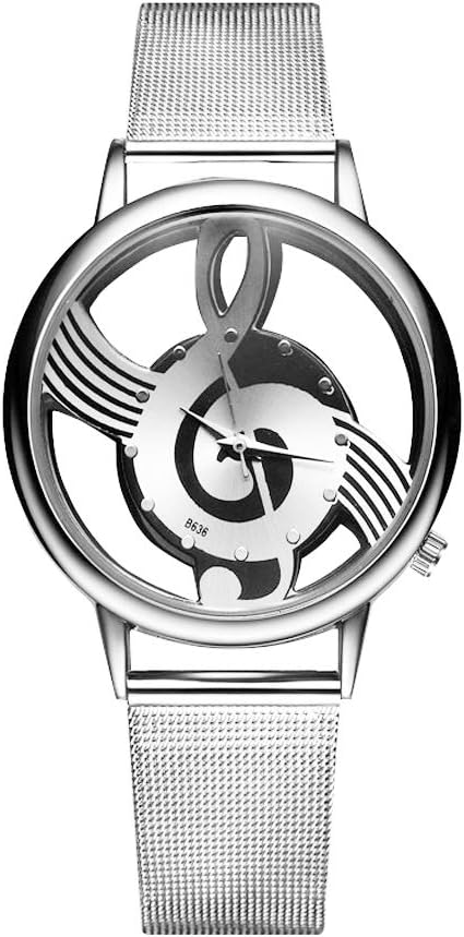 HOTUdaney Unique Watch Musical Note Hollow Stainless Steel Mesh Strap Quartz Unisex Fashion Wrist Watch