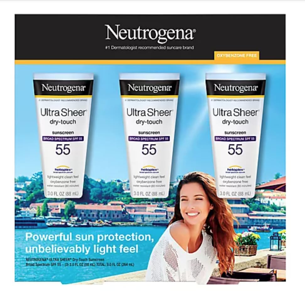 HOTNeutrogena Ultra Sheer Dry Touch Sunscreen Lotion SPF 45 Broad Spectrum UVA UVB Protection Lightweight Water Resistant up to 80 Minutes Oil PABA Oxybenzone Free, 2-pack of 3 fl oz