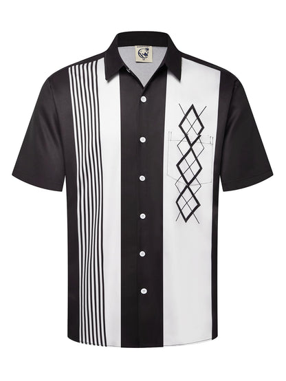HOTHardaddy Men's Vintage Bowling Shirt Short Sleeve Button Down Hawaiian Summer Beach Printed Casual Shirts