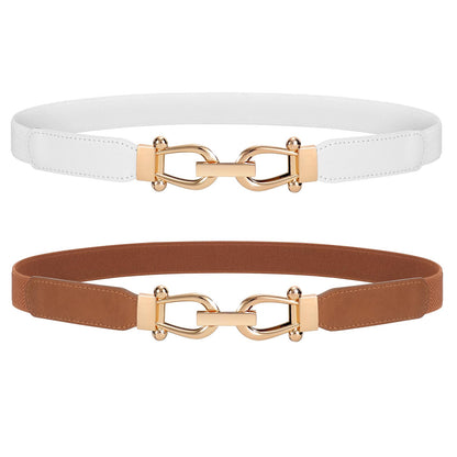 HOTJASGOOD Women Stretchy Waist Belt Retro Elastic Skinny Belt for Ladies with Gold Buckle