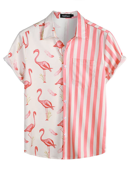 HOTVATPAVE Mens Hawaiian Flamingo Shirt Casual Tropical Summer Beach Shirts | Animal Print, Button Down Short Sleeve, Stylish, Untucked, Vacation, Floral, Cruise, Date, Party, Rave, Concert, Pocket