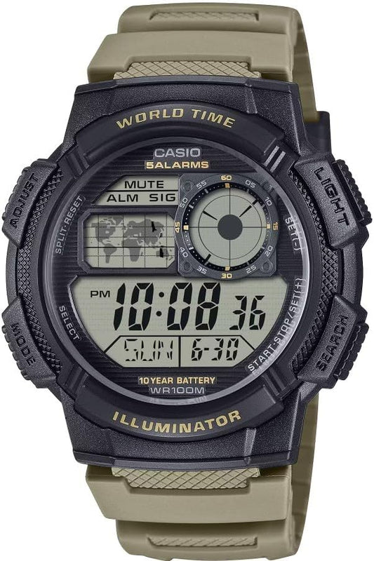 HOTCasio AE-1000W Series | Men’s Digital Watch | Black/Gray | 100M WR | World Time | Multi Time Display | Countdown Timer | Stopwatch | LED Backlight | Auto Calendar | 5 Alarms | 10 Year Battery