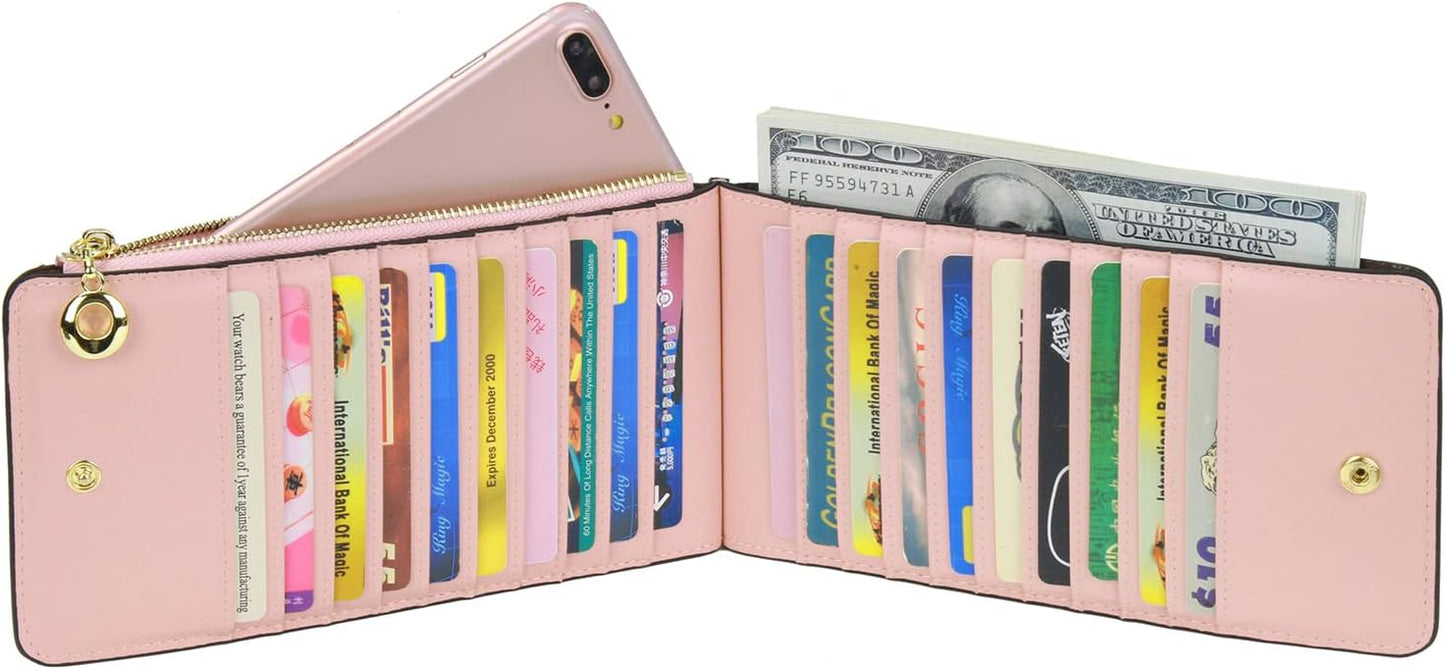 HOTYALUXE Women's RFID Blocking Genuine Leather Wallets Cell Phone Pocket Card Holder Organizer Leather Credit Card Cases Coin Purse with Zipper Pocket