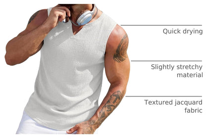HOTCOOFANDY Men's Casual Tank Tops Knit V Neck Sleeveless T Shirts 2 Pack Summer Beach Lightweight Muscle Tee