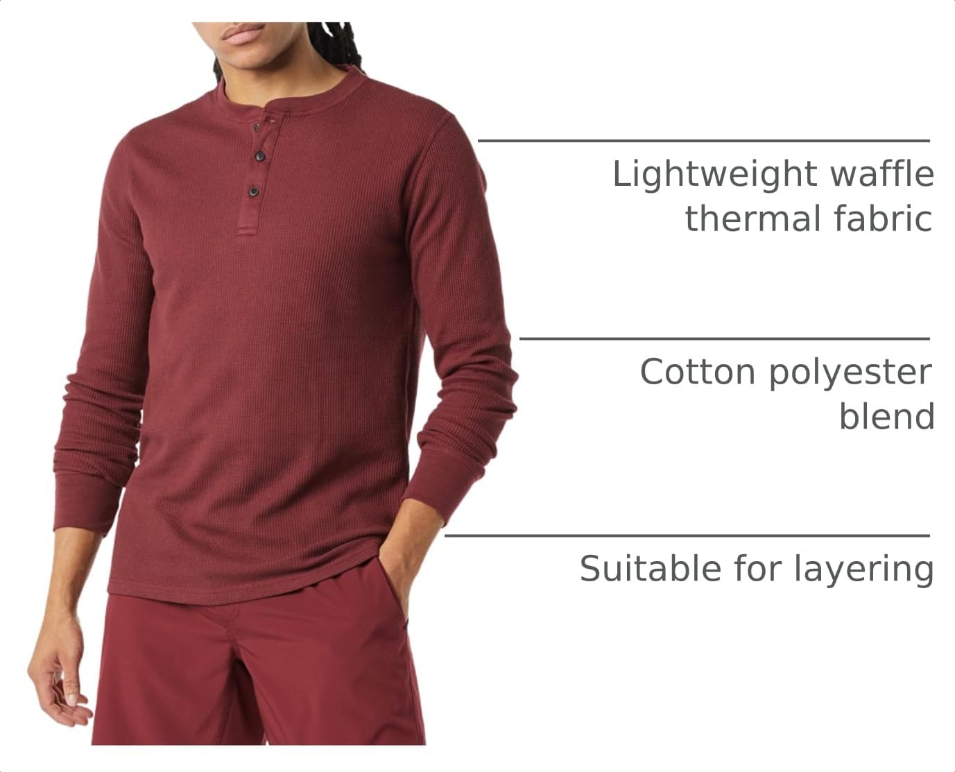 HOTAmazon Essentials Men's Long Sleeve Waffle Henley Shirt