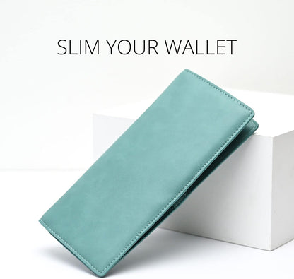 HOTAlldaily Ultra Slim Thin Women Wallet RFID Blocking Credit Card Holder Bifold Long Ladies Billfold (Purist Blue)