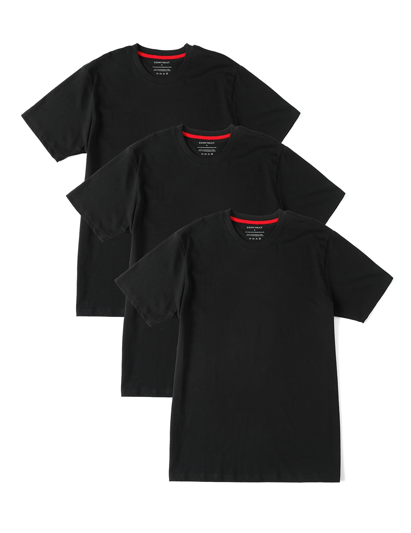 HOTComfneat Men's 3-Pack Lightweight T-Shirts Cotton Crew Neck Regular Fit Solid Tee