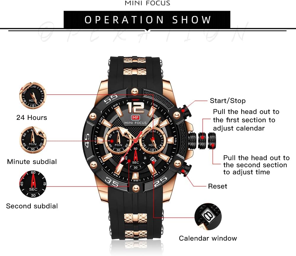 HOTMF MINI FOCUS Men Watches Unique Casual Wrist Watches (Chronograph/Waterproof/Luminous/Calendar/24 Hours) Silicon Band Fashion Watches for Men