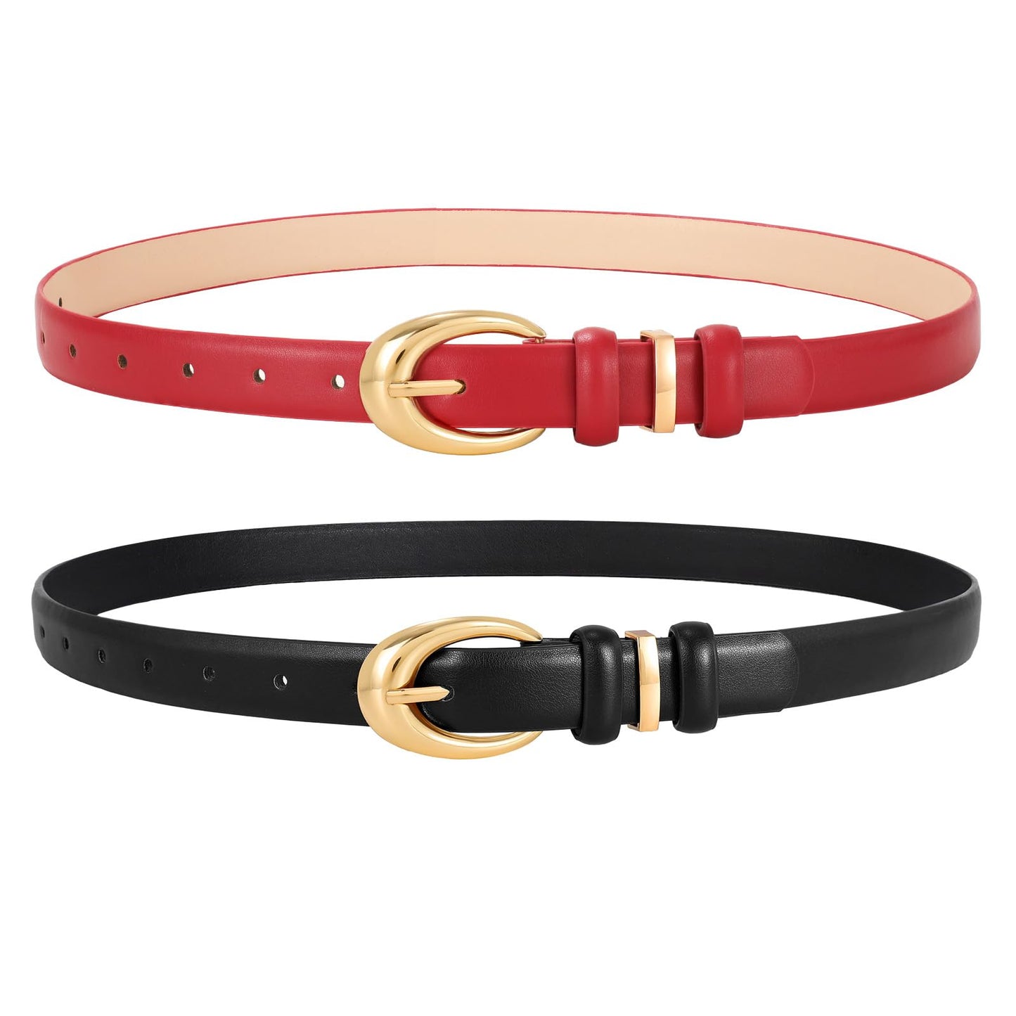 HOT2 Pack Women Leather Belts for Jeans Dress Fashion Ladies Belt with Gold Silver Buckle