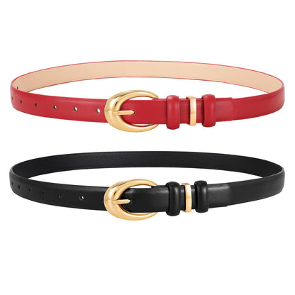 HOT2 Pack Women Leather Belts for Jeans Dress Fashion Ladies Belt with Gold Silver Buckle