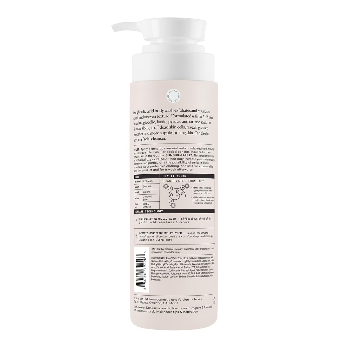 HOTNaturium The Smoother Glycolic Acid Exfoliating Body Wash, Soft & Smoothing Cleanser, 16.9 oz