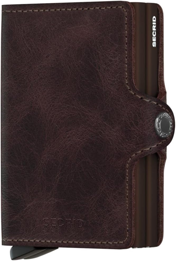 HOTSecrid Twin Wallet, Vintage Chocolate, Genuine Leather with RFID Protecton, Holds up to 16 Cards