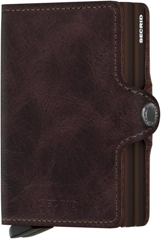 HOTSecrid Twin Wallet, Vintage Chocolate, Genuine Leather with RFID Protecton, Holds up to 16 Cards