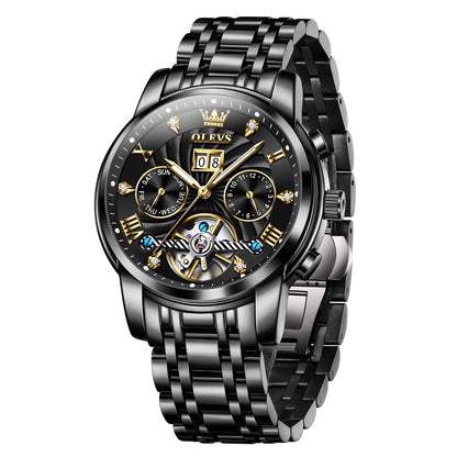 HOTOLEVS Mens Watches Luxury Waterproof Luminous Easy Read Chronograph Watches Full Gold/White Dail/Black Face with Calendar Wrist Watches