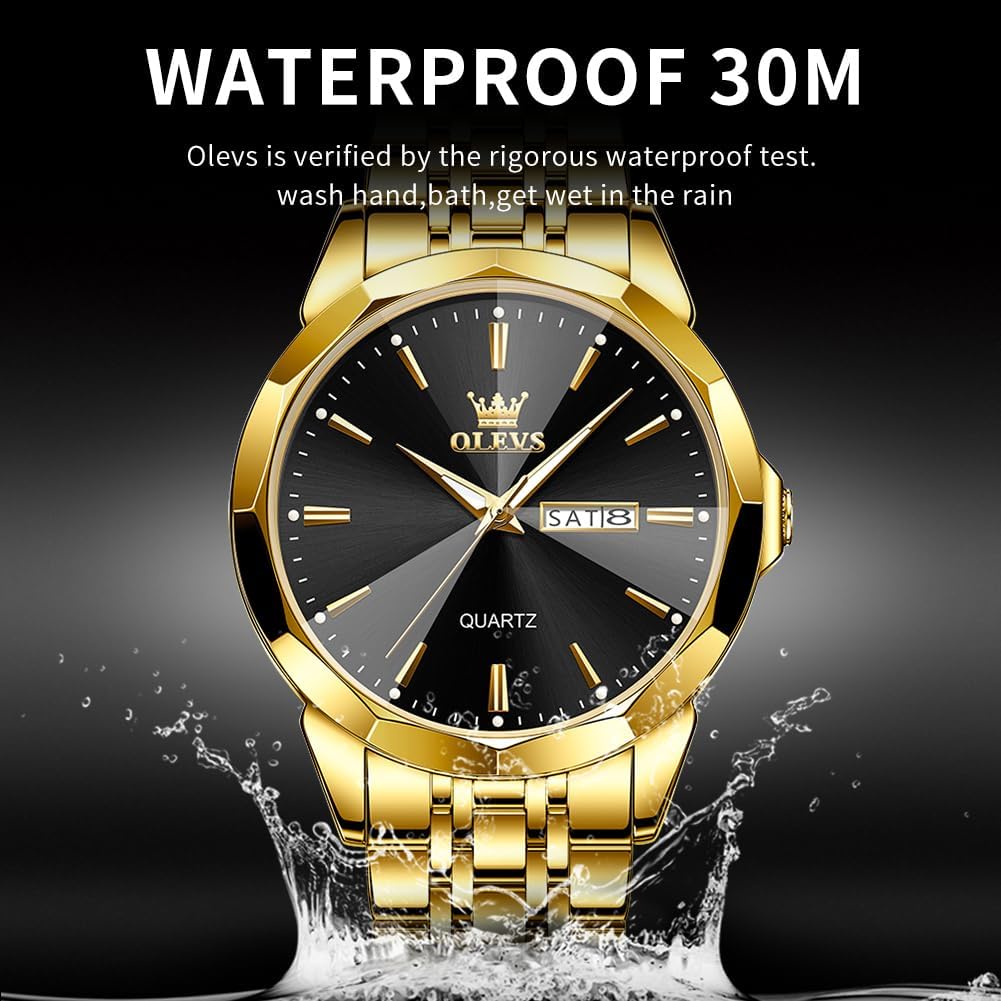 HOTOLEVS Watch for Men Diamond Business Dress Analog Quartz Stainless Steel Waterproof Luminous Date Two Tone Luxury Casual Wrist Watch Blue