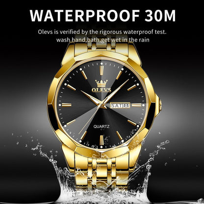 HOTOLEVS Watch for Men Diamond Business Dress Analog Quartz Stainless Steel Waterproof Luminous Date Two Tone Luxury Casual Wrist Watch Blue