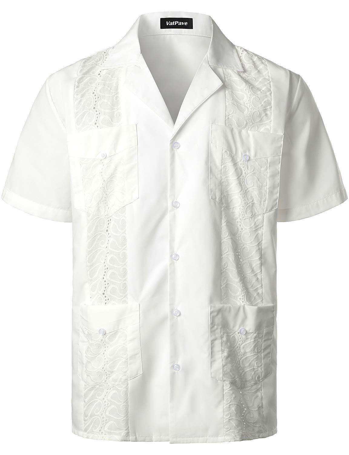 HOTVATPAVE Mens Short Sleeve Button Down Cuban Guayabera Shirts | Camp Collar, Button Up, Wedding, Breathable, Casual Stylish, Summer, Hawaiian, Vacation, Embroidered, Holiday, with Pocket