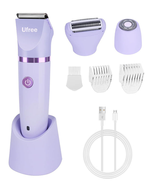 HOTUfree Bikini Trimmer Electric Razors for Women, Ceramic Blade Body Hair Trimmer, IPX7 Waterproof Rechargeable Lady Shaver, Personal Groomer for Legs & Pubic Hair, Gifts for Women, Purple