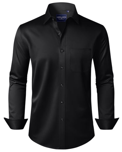 HOTAlimens & Gentle Men's Dress Shirts Long Sleeve Wrinkle-Free Stretch Shirts Solid Formal Button Down Shirt with Pocket