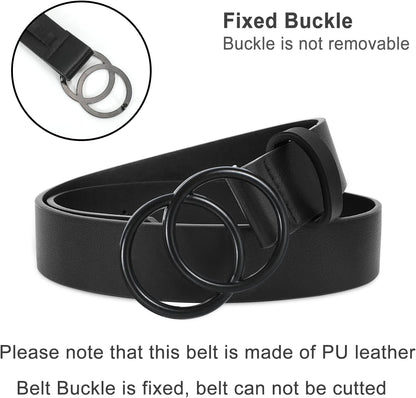 HOTSUOSDEY Women Leather Belt Fashion Double O-Ring Soft Faux Leather Waist Belts For Jeans Dress