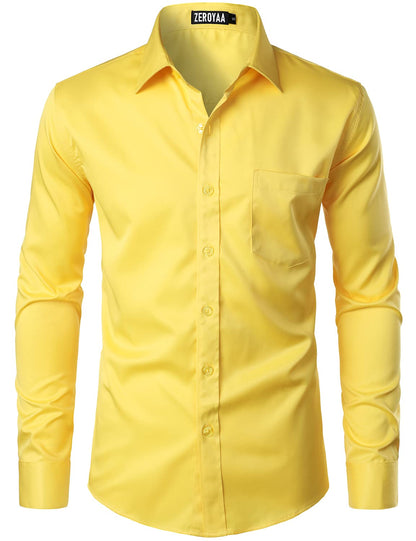 HOTZEROYAA Men's Urban Stylish Casual Business Slim Fit Long Sleeve Button Up Dress Shirt with Pocket