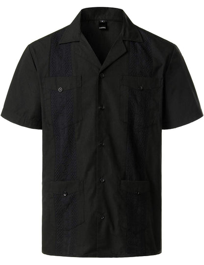 HOTVATPAVE Mens Short Sleeve Button Down Cuban Guayabera Shirts | Camp Collar, Button Up, Wedding, Breathable, Casual Stylish, Summer, Hawaiian, Vacation, Embroidered, Holiday, with Pocket