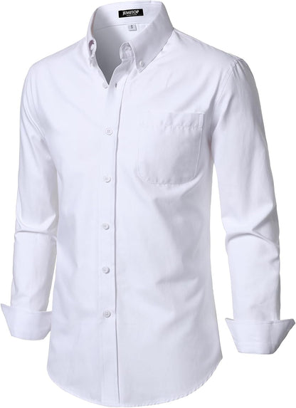 HOTJEMITOP Men's Classic Lightweight Oxford Button Down Collar Shirts Business Casual Long Sleeve Dress Shirt with Pocket