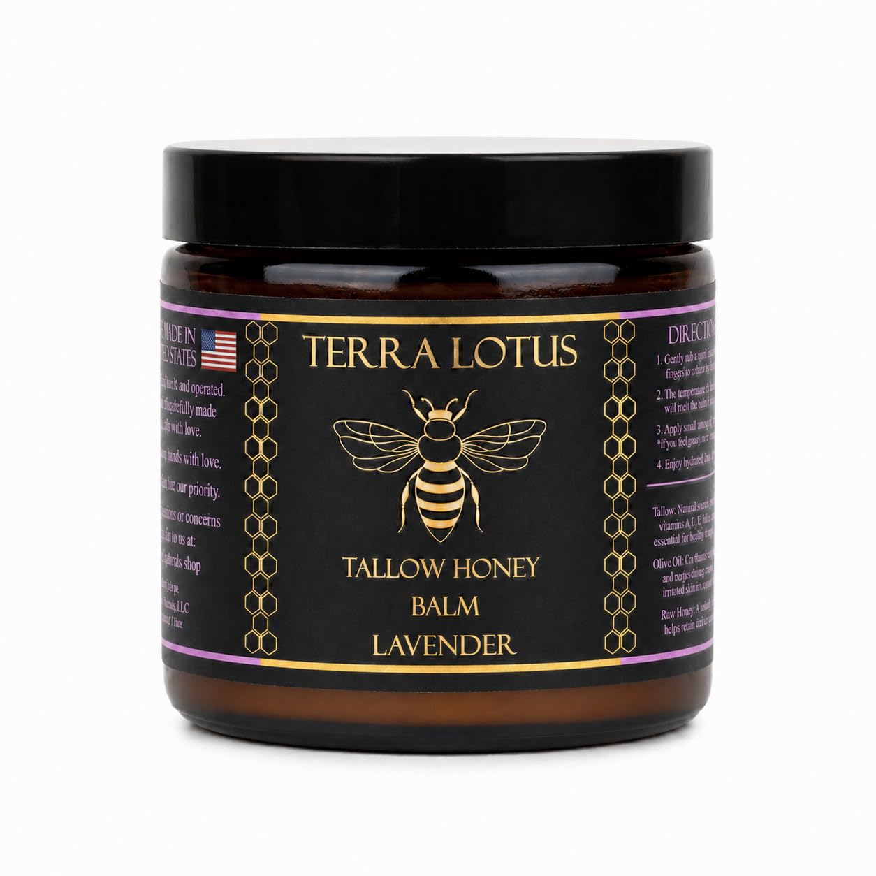 HOTTerra Lotus - Organic Grass-Fed Beef Tallow Balm with Raw Honey - Moisturizing Cream - Handmade All-Natural Moisturizer (2 Oz, Unscented)