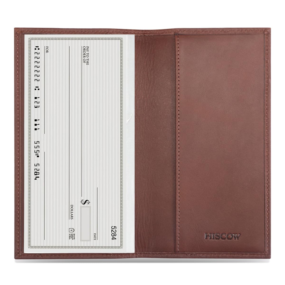 HOTHISCOW Slim Leather Checkbook Cover for Personal Checks | Full grain cowhide, transaction register & check book pockets, removable duplicate divider, durable stitching, gifts for men
