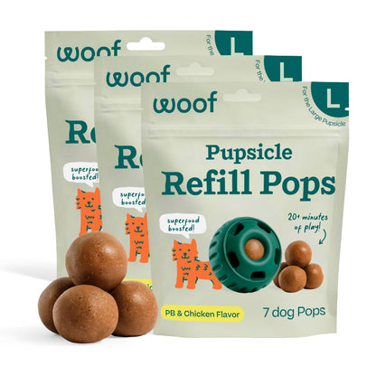HOTWOOF Pupsicle Refill Pops - Low-Mess Dog Snacks - with Peanut Butter and Beef - Dog Treats - Long Lasting - Large Pops - 7 Count