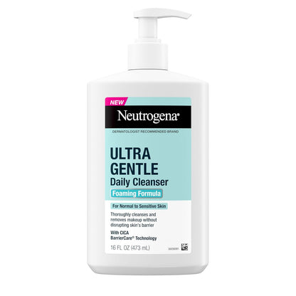 HOTNeutrogena Ultra Gentle Foaming Facial Cleanser, Fragrance Free Hydrating Face Wash for Sensitive Skin, Daily Non Over Drying Makeup Remover, Hypoallergenic, Soap & Dye Free, Non-Comedogenic, 16 Fl Oz