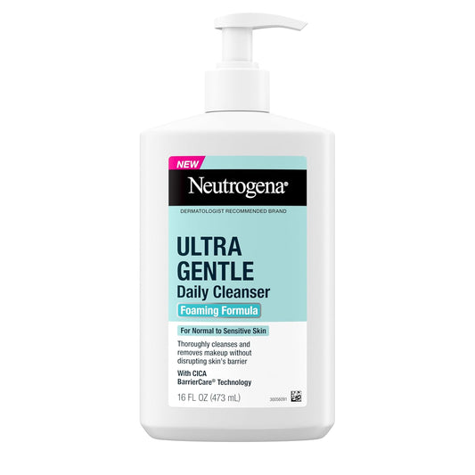 HOTNeutrogena Ultra Gentle Foaming Facial Cleanser, Fragrance Free Hydrating Face Wash for Sensitive Skin, Daily Non Over Drying Makeup Remover, Hypoallergenic, Soap & Dye Free, Non-Comedogenic, 16 Fl Oz