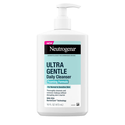 HOTNeutrogena Ultra Gentle Foaming Facial Cleanser, Fragrance Free Hydrating Face Wash for Sensitive Skin, Daily Non Over Drying Makeup Remover, Hypoallergenic, Soap & Dye Free, Non-Comedogenic, 16 Fl Oz