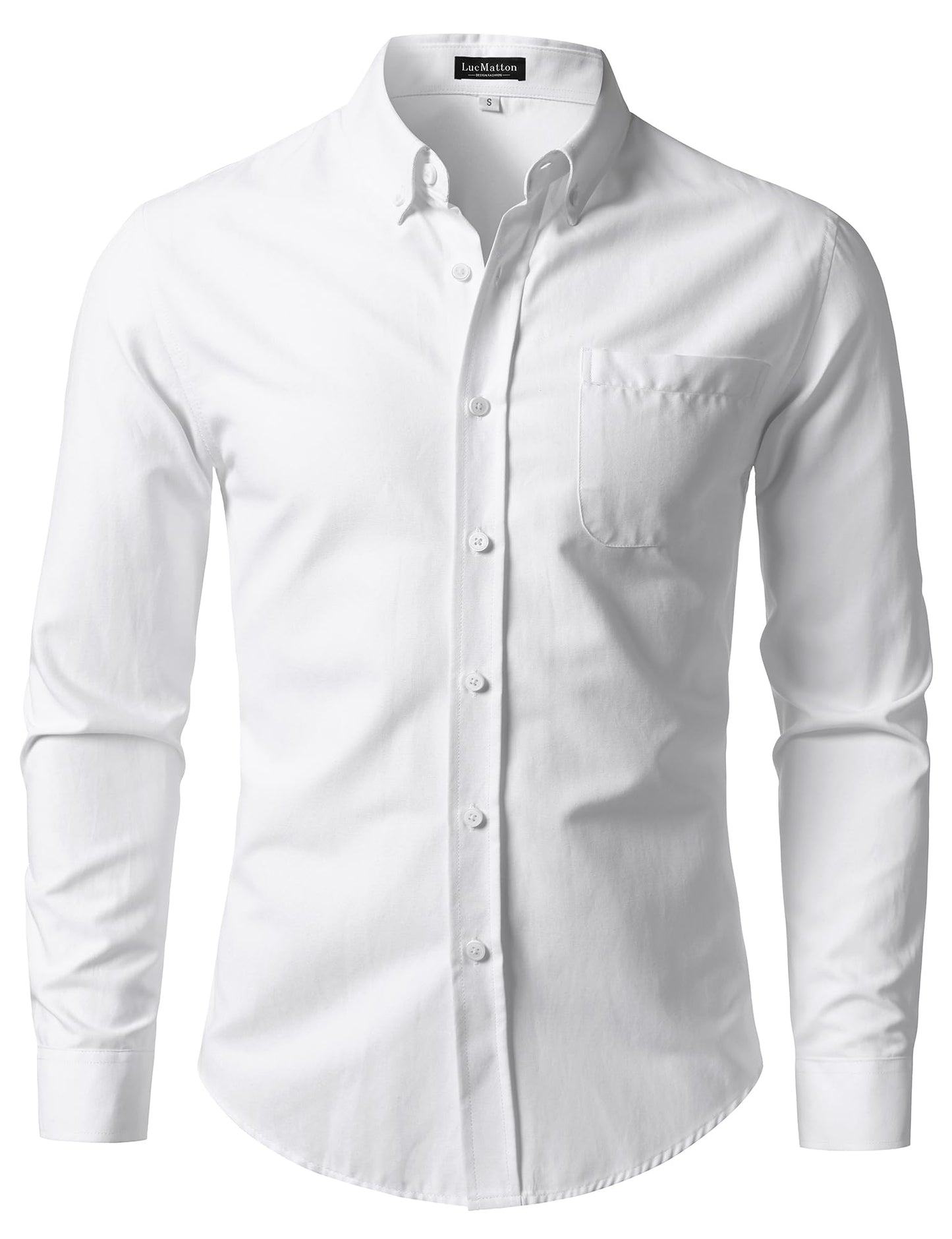 HOTLucMatton Men's Lightweight Oxford Long Sleeve Button Down Shirt Business Casual Slim fit Dress Shirts with Pocket