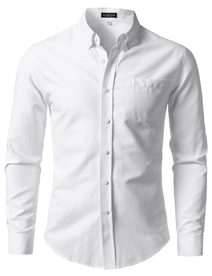 HOTLucMatton Men's Lightweight Oxford Long Sleeve Button Down Shirt Business Casual Slim fit Dress Shirts with Pocket