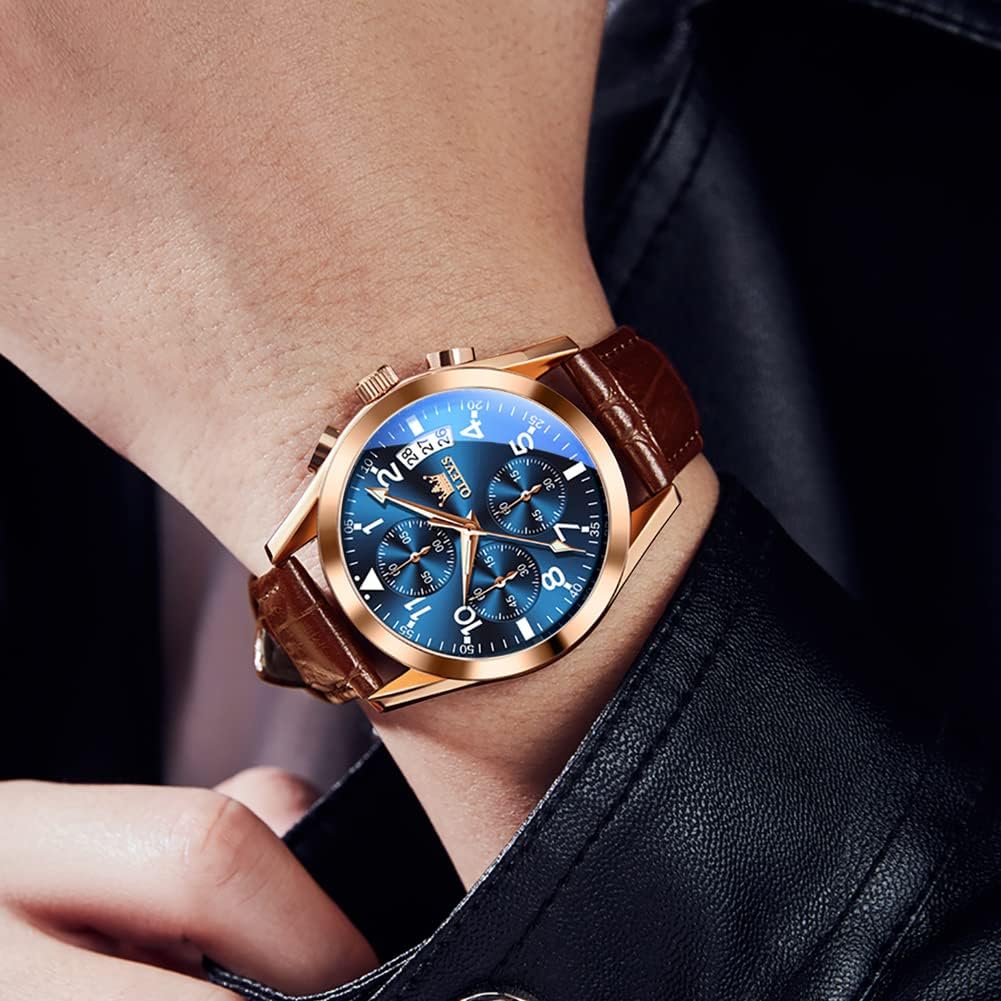 HOTOLEVS Men's Watches Brown Leather with Date,Casual Watches for Men,Large Face Watches Men,Chronograph Mens Watch,Sport Waterproof Business Dress Analog Quartz Men's Wrist Watches Reloj De Hombre