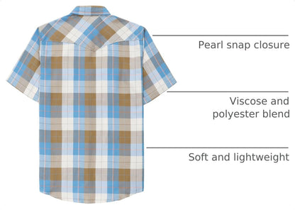 HOTDubinik® Viscose Made from Bamboo Mens Short Sleeve Shirts Plaid Shirt Western Cowboy Pearl Snap Casual Plaid Shirts for Men