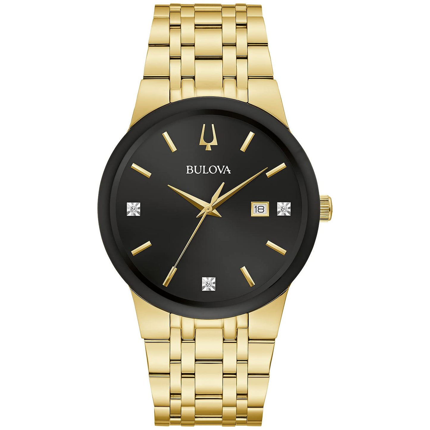 HOTBulova Men's Modern Gold Tone Stainless Steel 3-Hand Calendar Date Quartz Watch, Diamond Dial