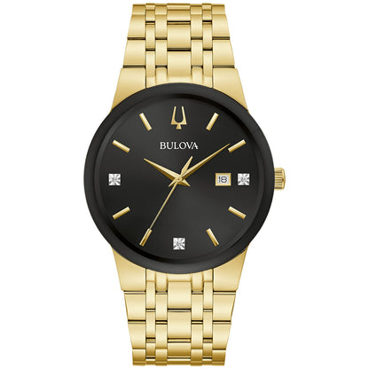 HOTBulova Men's Modern Gold Tone Stainless Steel 3-Hand Calendar Date Quartz Watch, Diamond Dial