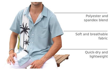 HOTMen's Short Sleeve Button Up Hawaiian Shirt 1950s Vintage Bowling Shirts