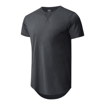 HOTMens 3 Pack Cotton Hipster Longline T Shirts Curved Hem Plain Hip Hop Short Sleeve Tee Fitted Casual Drop Cuts Crewneck