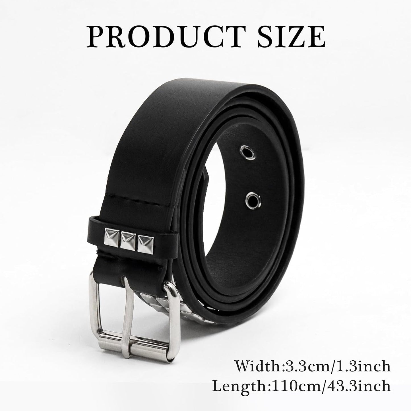 HOT3 Pcs Black Studded Belt Y2K Belt Star Gothic Punk Rock Belts with Grommet Threads Bright Metal Pyramid for Women Men