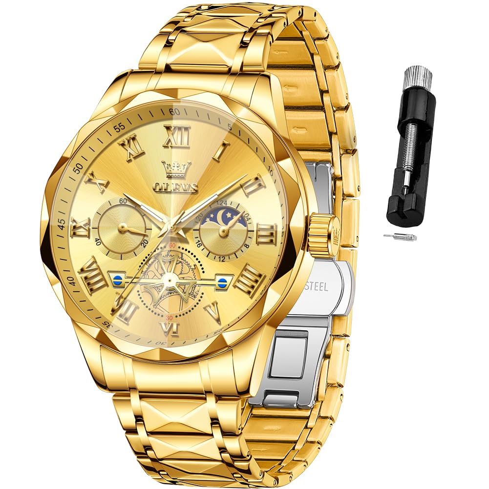 HOTOLEVS Watches for Men Luxury Diamond Casual Large Dial Watches Stainless Steel Waterproof Business Dress Analog Luminous Date Mens Watches