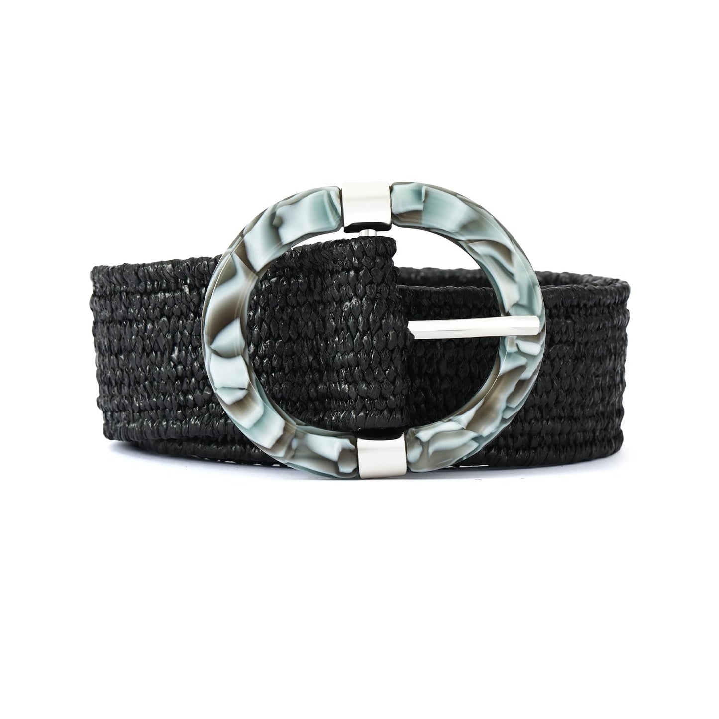 HOTStraw Belts for Women Stretchy Woven Belt with Oval Buckle Elastic Belt for Dress Boho Waist Belt