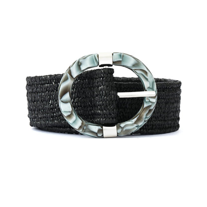 HOTStraw Belts for Women Stretchy Woven Belt with Oval Buckle Elastic Belt for Dress Boho Waist Belt
