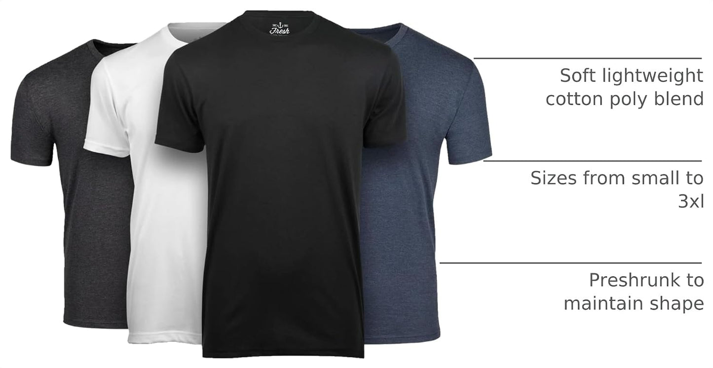 HOTFresh Clean Threads Men's Crew Neck T-Shirts – Short Sleeve, Fitted Style, Soft Cotton-Poly Blend, Tag-Free Comfort