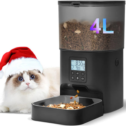 HOTANDOLL HOME Automatic Cat Feeder, 4L Cat Food Dispenser with 10s Voice Recorder, Pet Feeder up to 8 Meals per Day, Timed Dog Feeder with Dry Food Sealed Ring