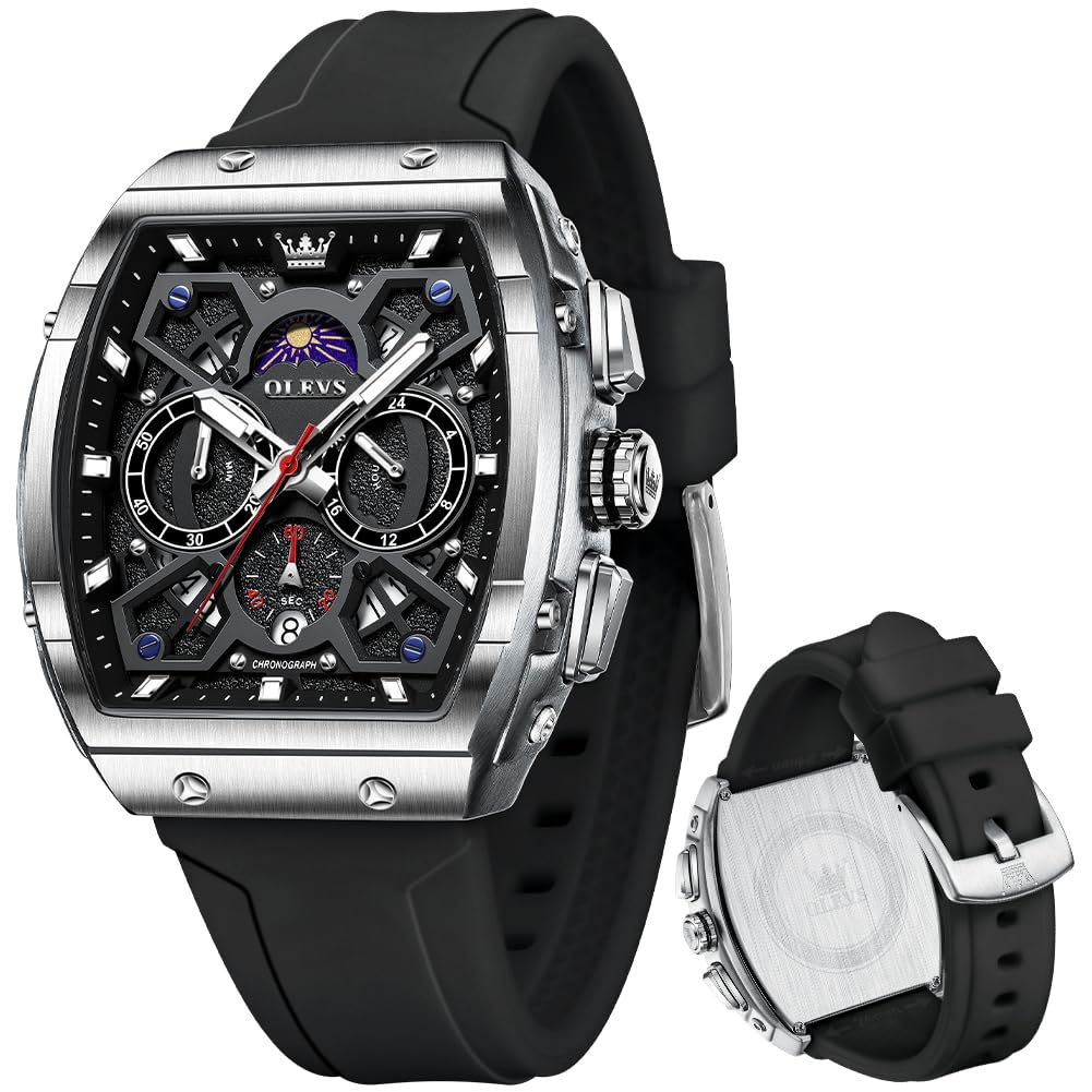 HOTOLEVS Mens Watches Stylish Chronograph Waterproof Luminous Silicon Strap Multifunction Watches for Men Business Men Wrist Watch